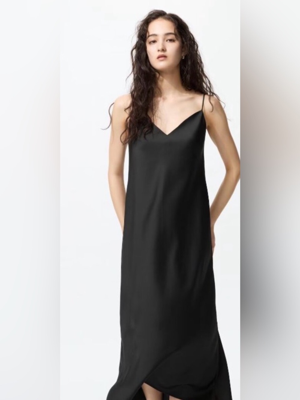Uniqlo Black Slip Dress - Satin V-Neck Chemise